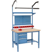48"W x 36"D Workbench, 1-3/4" Thick Maple Top Safety Edge Complete Bench, Blue