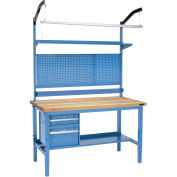 60"W x 30"D Workbench, 1-3/4" Thick Birch Top Square Edge Complete Bench, Blue