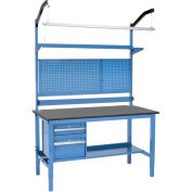 60"W x 30"D Workbench, 1" Thick Phenolic Resin Safety Edge Complete Bench, Blue