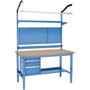 60"W x 30"D Workbench, 1-3/4" Thick Shop Top Safety Edge Complete Bench, Blue