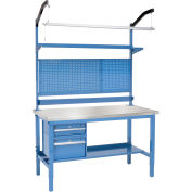 60"W x 30"D Workbench, 1-1/2" Thick Stainless Steel Square Edge Complete Bench, Blue