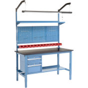 60"W x 36"D Workbench, 1" Thick Phenolic Resin Safety Edge Complete Bench, Blue