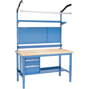 72"W x 30"D Workbench, 1-3/4" Thick Maple Top Safety Edge Complete Bench, Blue