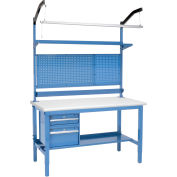 72"W x 30"D Workbench, 1-1/4" Thick ESD Laminate Safety Edge Complete Bench, Blue