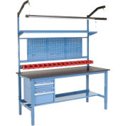 72"W x 30"D Workbench, 1" Thick Phenolic Resin Safety Edge Complete Bench, Blue