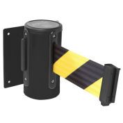 Wall Mounted Retracting Belt Barrier, 10'L Yellow/Black Belt