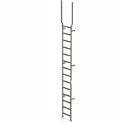 EGA VMS14EX Steel Vertical Wall Mount Ladder W/ Rail Extensions, 14 Step, Gray