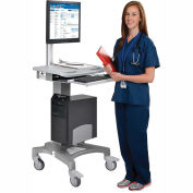 Height Adjustable Mobile Standing Point of Care Medical Workstation, Pneumatic Casters