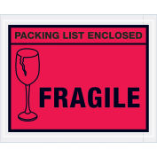 Full Face Envelopes, "Packing List Enclosed, Fragile", Red, 4-1/2 x 5-1/2", 1000/Case, PL493