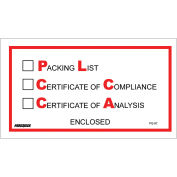 Full Face Envelopes, 5-1/2x10", "Packing List/Cert of Compliance/Cert of Analysis", 1000/Case, PL97