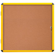 MasterVision Industrial Enclosed Cork Bulletin Board- Yellow Aluminum Frame- 37.01" x 50.71"- 1 Door