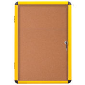 MasterVision Industrial Enclosed Cork Bulletin Board- Yellow Aluminum Frame- 28.35" x 38.62"- 1 Door