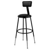 Global Industrial Steel Shop Stool w/Backrest & Padded Seat - Adjustable Height 25"-33", Black