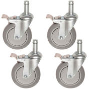 5" Polyurethane Stem Casters Set of (4) Wheels, All 4 with Brakes, 1200 Lb. Cap.