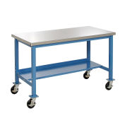 Mobile Production Workbench, Stainless Steel Square Edge, 48"W x 30"D, Blue