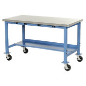 Mobile Workbench with Power Apron, Stainless Steel Square Edge, 48"W x 30"D, Blue