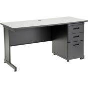 60"W x 24"D Office Desk with 3 Drawers, Gray
