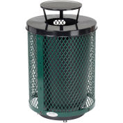 Outdoor Diamond Steel Trash Can With Rain Bonnet Lid, 36 Gallon, Green
