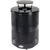 32 Gallon Deluxe Thermoplastic Perforated Receptacle w/Rain Bonnet & Base, Black