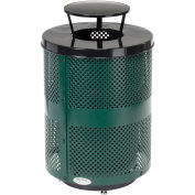 32 Gallon Deluxe Thermoplastic Perforated Receptacle w/Rain Bonnet & Base, Green