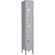 3-Tier 3 Door Locker, 12"Wx15"Dx24"H, Gray, Assembled