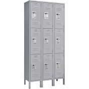 3-Tier 9 Door Locker, 12"Wx15"Dx24"H, Gray, Assembled