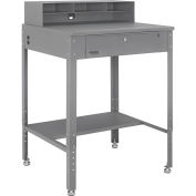 Flat Top Shop Desk w Pigeonhole Compartments, 34-1/2"W x 30"D, Gray