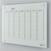 36"W x 24"H Glass Calendar Whiteboard, Magnetic, White