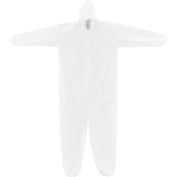 Disposable Microporous Coverall, Elastic Hood, White, Large, 25/Case
