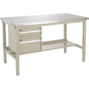 60"W x 30"D Workbench, 1-1/2" Thick Stainless Steel Square Edge with Drawers & Shelf, Tan