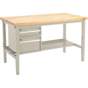 72"W x 30"D Workbench, 1-3/4" Thick Birch Top Square Edge with Drawers & Shelf, Tan