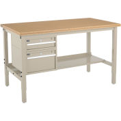 72"W x 30"D Workbench, 1-1/2" Thick Shop Top Square Edge with Drawers & Shelf, Tan