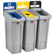Slim Jim Recycling Station, Landfill/Paper/Bottles & Cans, (3) 23 Gallon