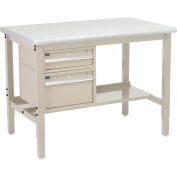 48"W x 36"D Workbench, 1-5/8" Thick Plastic Laminate Safety Edge with Drawers & Shelf, Tan