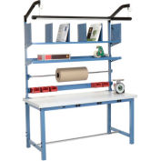 Global Industrial Packing Workbench, Riser Kit & Power Apron, Laminate Square Edge, 72"W x 30"D