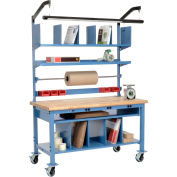 Global Industrial Complete Mobile Packing Workbench W/Power, Maple Safety Edge, 60"W x 30"D