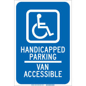 Handicapped Parking Van Accessible Sign, Blue/White, Aluminum, 12"W x 18"H