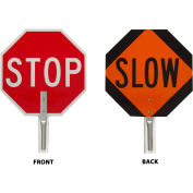 Traffic Control Paddle, 2 Sided, Stop/Slow Sign, Aluminum, 18"W x 18"H
