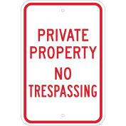 Private Property No Trespassing Sign, RD/WH, HIP Reflective, Aluminum, 12"W x 18"H