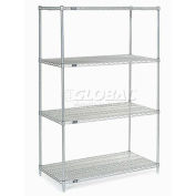 Nexel 4 Shelf Nexelate Silver Epoxy Wire Shelving Unit, Starter, 48"W x 30"D x 74"H