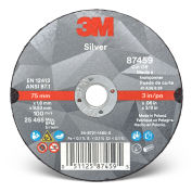 3M 87459 Silver Cut-off Wheel, 3" x 0.06" x 3/8" T1, Ceramic Grain, 36 Grit - Pkg Qty 50