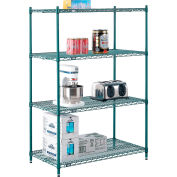 Nexel Poly-Green, 4 Tier, Wire Shelving Starter Unit, 42"W x 24"D x 54"H