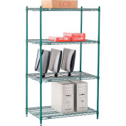 Nexel Poly-Green, 4 Tier, Wire Shelving Starter Unit, 36"W x 24"D x 54"H