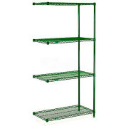 Nexel Poly-Green, 4 Tier, Wire Shelving Add-On Unit, 36"W x 21"D x 74"H