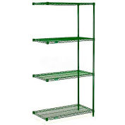 Nexel Poly-Green, 4 Tier, Wire Shelving Add-On Unit, 42"W x 21"D x 74"H