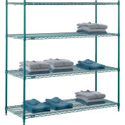 Nexel Poly-Green, 4 Tier, Wire Shelving Starter Unit, 60"W x 21"D x 54"H