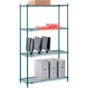 Nexel Poly-Green, 4 Tier, Wire Shelving Starter Unit, 42"W x 14"D x 74"H