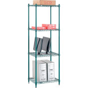 Nexel Poly-Green, 4 Tier, Wire Shelving Starter Unit, 24"W x 14"D x 74"H