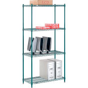 Nexel Poly-Green, 4 Tier, Wire Shelving Starter Unit, 36"W x 14"D x 74"H