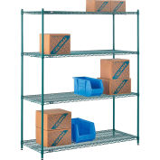 Nexel Poly-Green, 4 Tier, Wire Shelving Starter Unit, 60"W x 21"D x 74"H